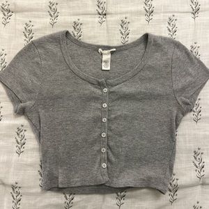 Full Tilt/PacSun Grey Button Up Crop Top
